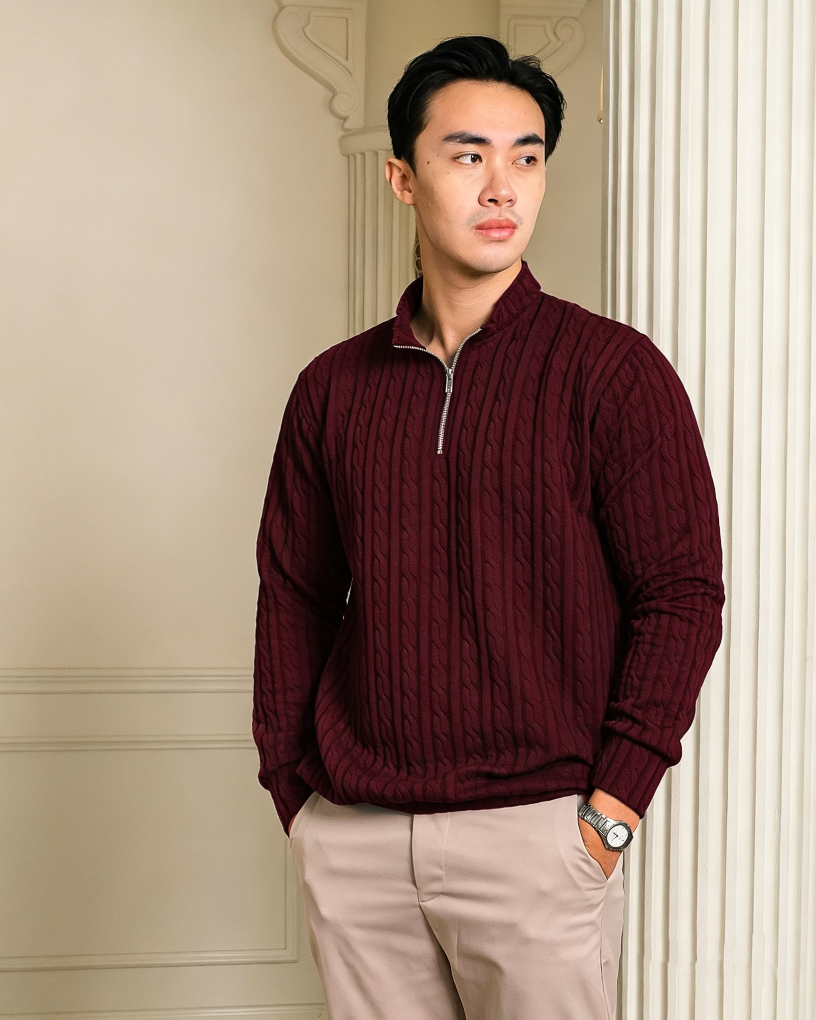 Cable Zip Knit Sweater