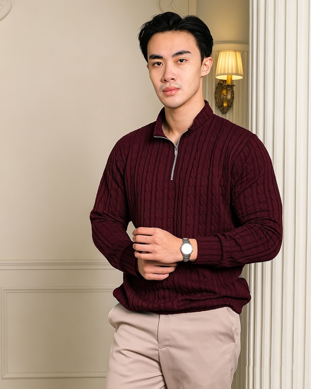 Cable Zip Knit Sweater