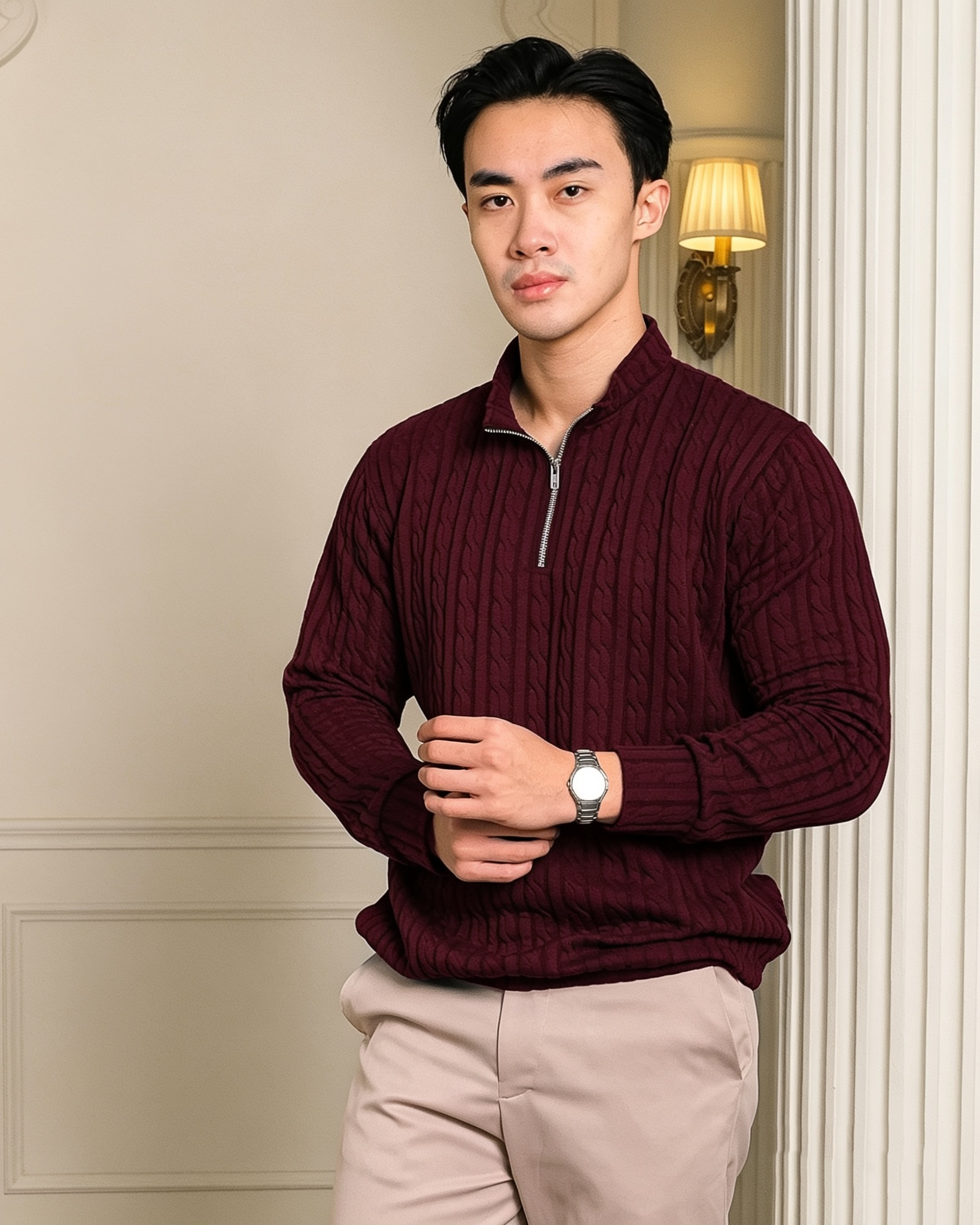 Cable Zip Knit Sweater