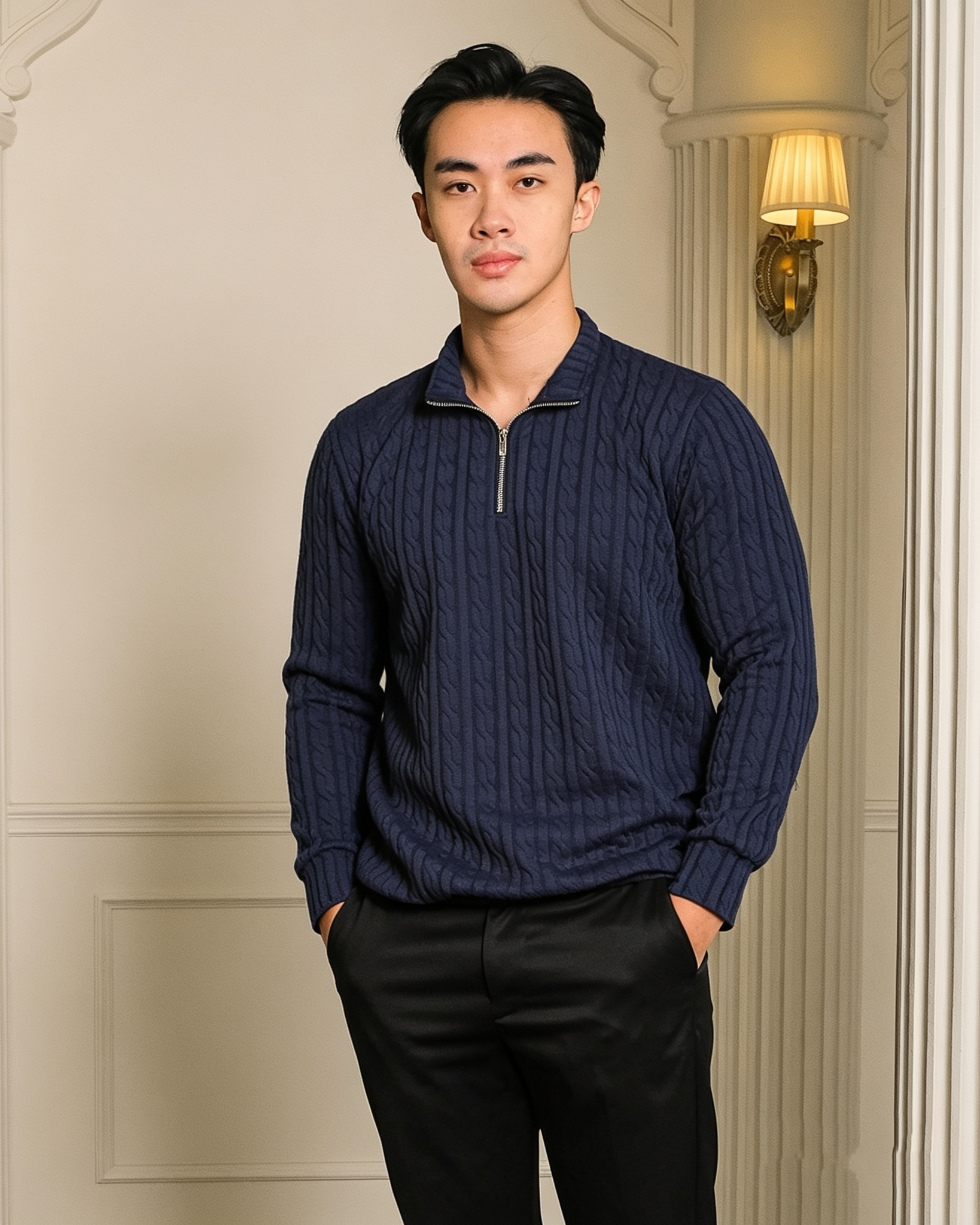 Cable Zip Knit Sweater