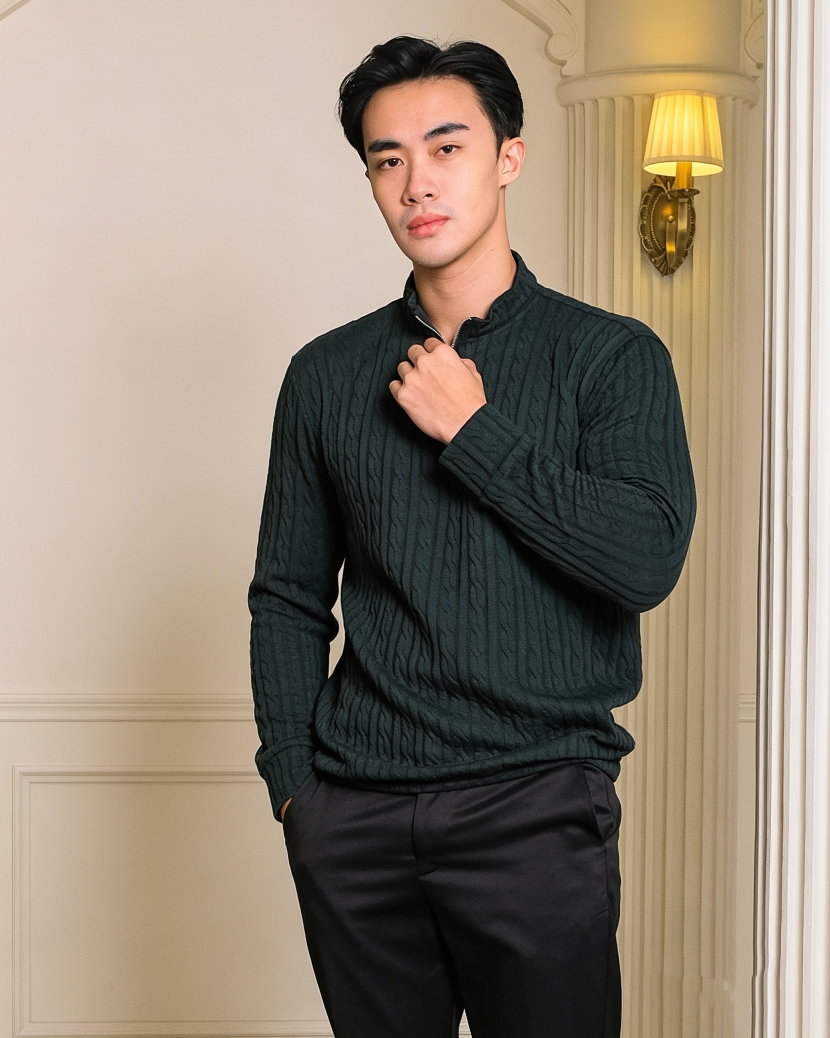 Cable Zip Knit Sweater