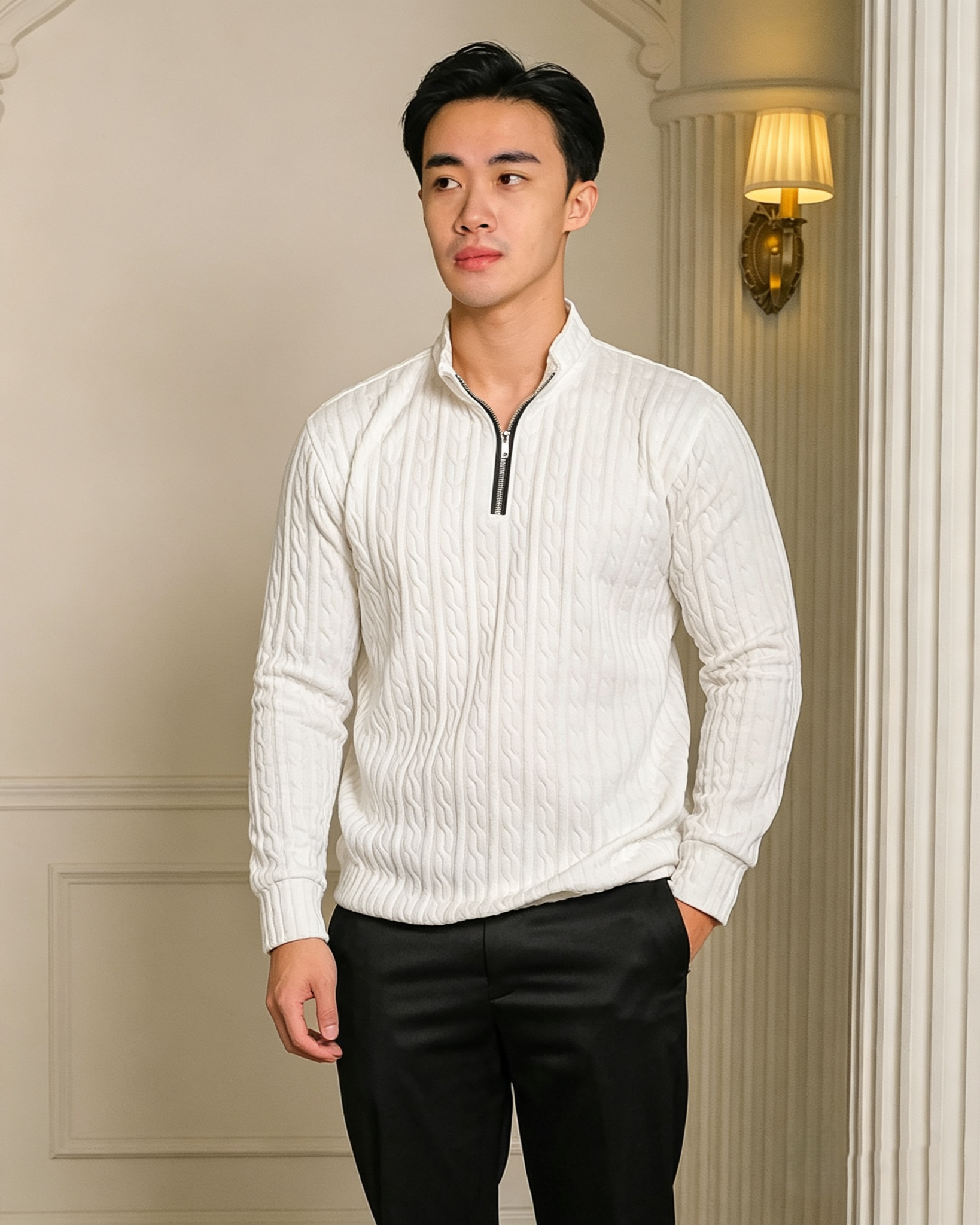 Cable Zip Knit Sweater