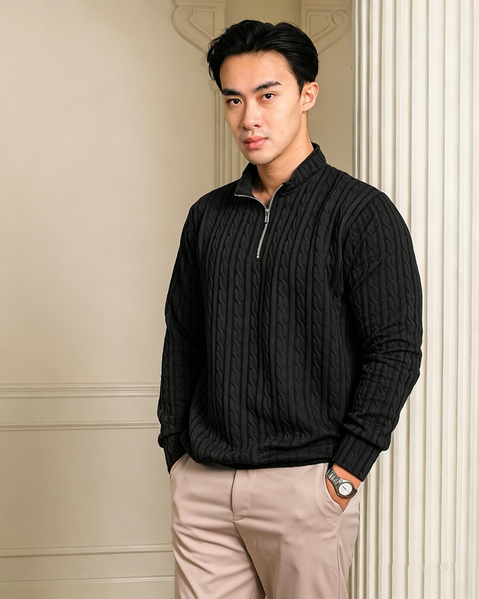Cable Zip Knit Sweater