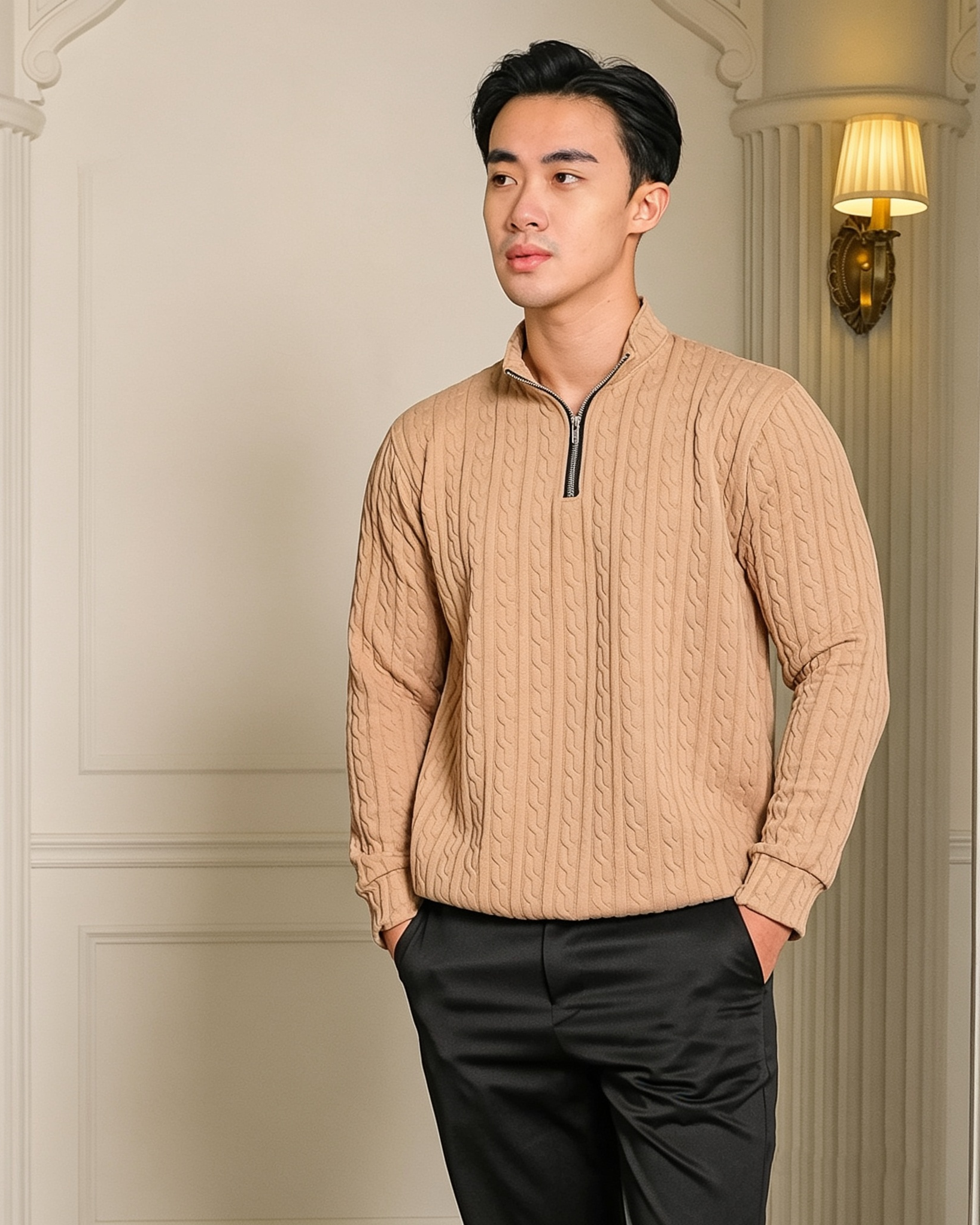 Cable Zip Knit Sweater