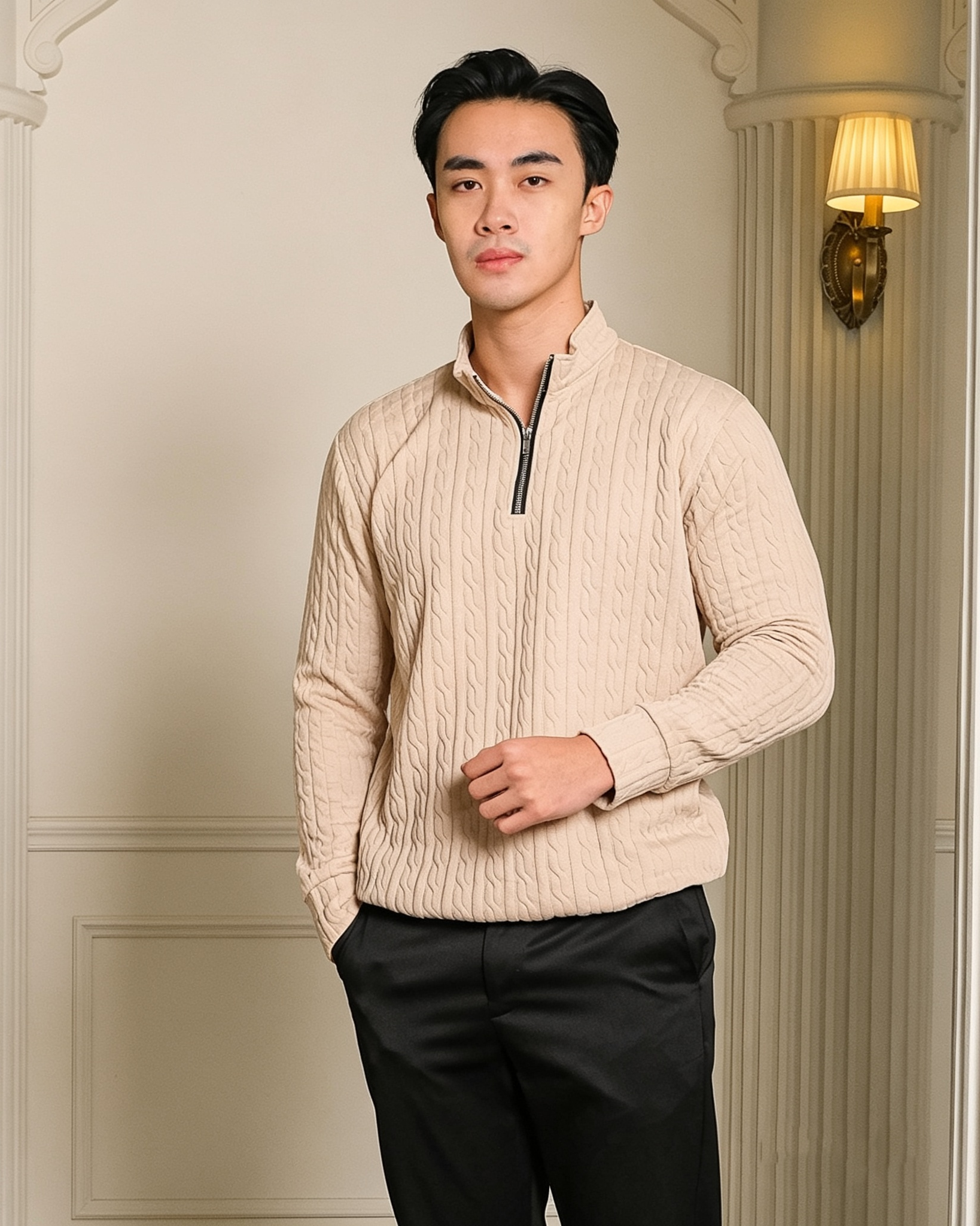 Cable Zip Knit Sweater