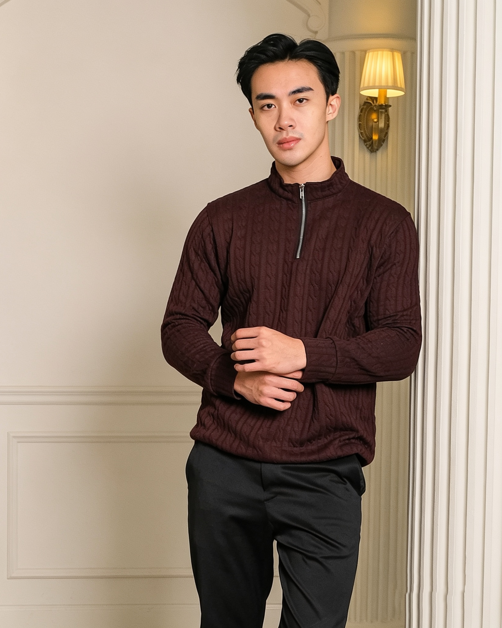 Cable Zip Knit Sweater